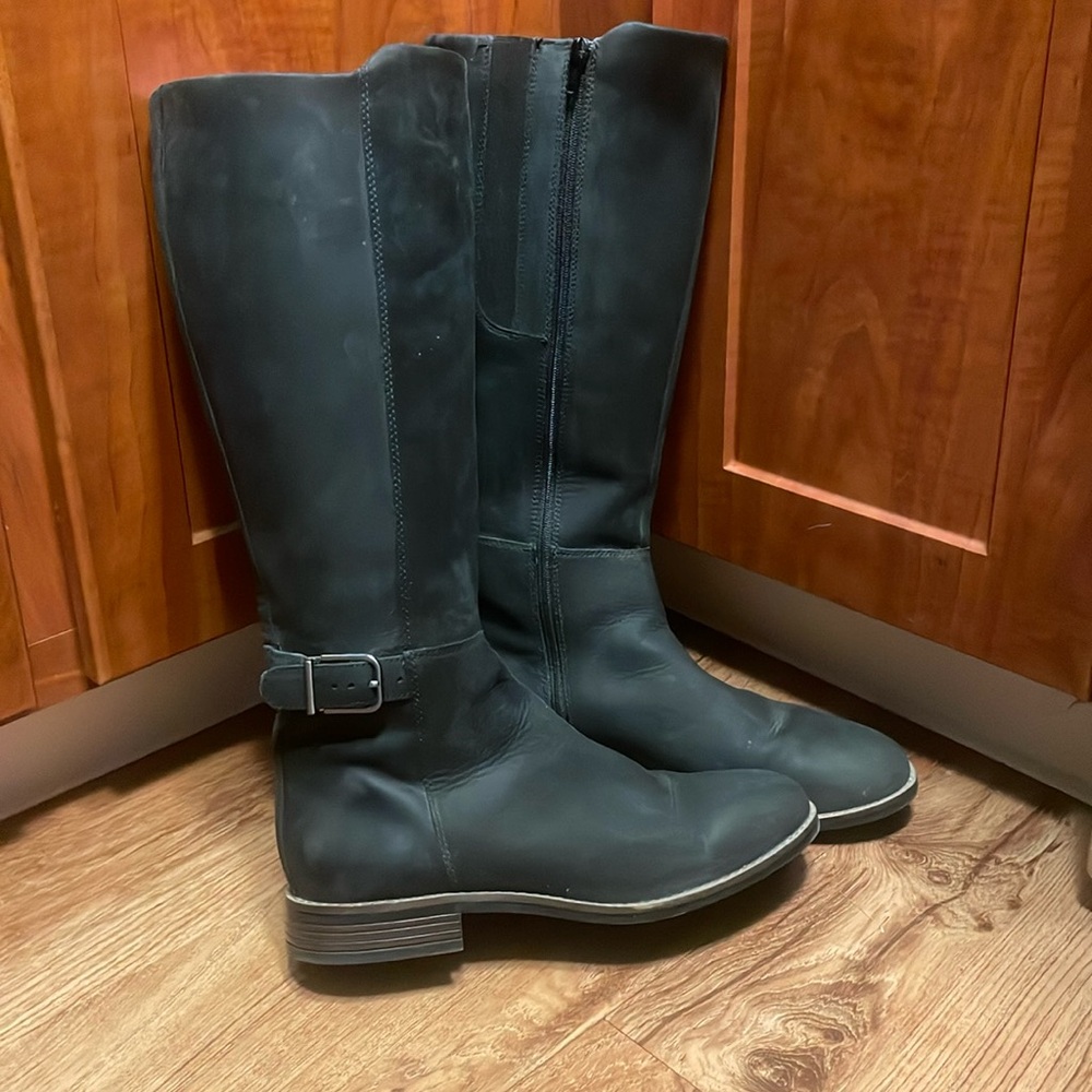 Clarks Black Over-the-Knee Leather Boots
